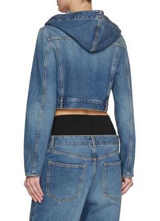 Back View - Click To Enlarge - ALAÏA - Hooded Crop Medium Wash Denim Jacket