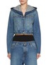 Front View - Click To Enlarge - ALAÏA - Hooded Crop Medium Wash Denim Jacket