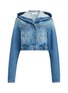 Main View - Click To Enlarge - ALAÏA - Hooded Crop Medium Wash Denim Jacket