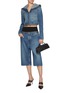 Figure View - Click To Enlarge - ALAÏA - Hooded Crop Medium Wash Denim Jacket