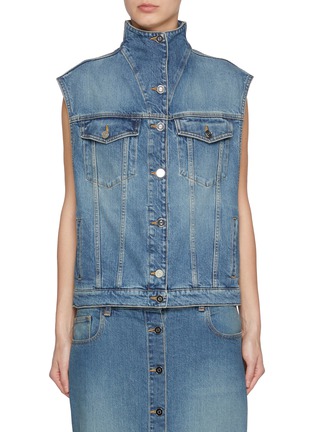 Front View - Click To Enlarge - ALAÏA - Medium Wash Denim Trucker Vest