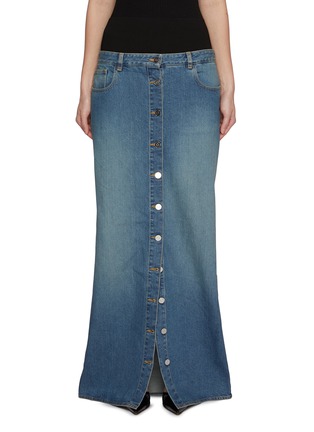 Front View - Click To Enlarge - ALAÏA - Button Front Medium Wash Denim Maxi Skirt