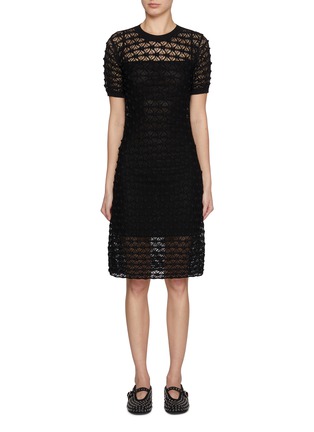 Front View - Click To Enlarge - ALAÏA - Sheer Panel Lace Midi Dress