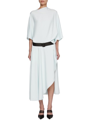 Front View - Click To Enlarge - ALAÏA - Asymmetric Belted Midi Dress