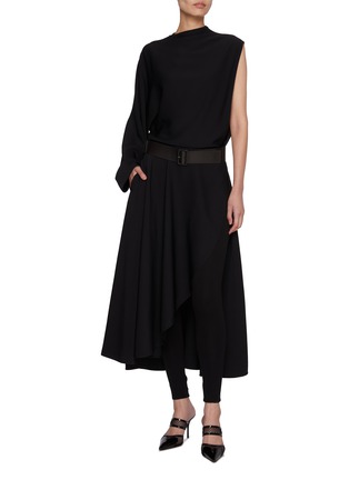 Figure View - Click To Enlarge - ALAÏA - Belted One Shoulder Asymmetric Midi Dress