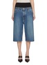 Front View - Click To Enlarge - ALAÏA - Contrast Waistband Medium Wash Bermuda Shorts