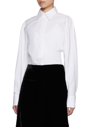 Detail View - Click To Enlarge - ALAÏA - Layered Cotton Poplin Shirt Bodysuit