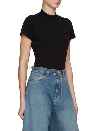 Front View - Click To Enlarge - ALAÏA - Logo Embroidered Cotton T-shirt Bodysuit