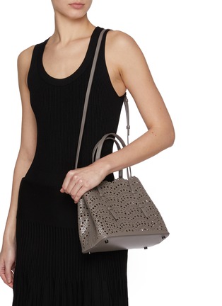 Front View - Click To Enlarge - ALAÏA - Mina 25 Vienna Perforated Leather Tote Bag