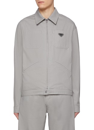 Main View - Click To Enlarge - PRADA - Logo Plaque Zip Up Pocket Cotton Jacket