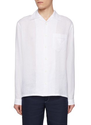 Main View - Click To Enlarge - PRADA - Logo Patch Pocket Linen Shirt