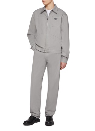 Figure View - Click To Enlarge - PRADA - Logo Plaque Cotton Straight Leg Pants
