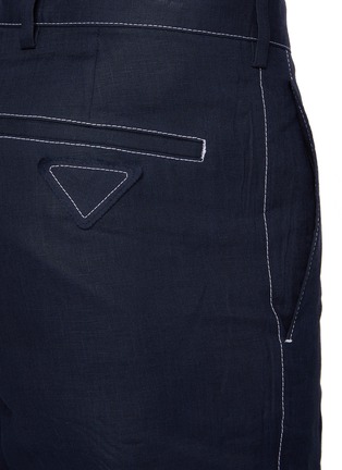  - PRADA - Logo Patch Contrast Stitch Linen Straight Leg Pants