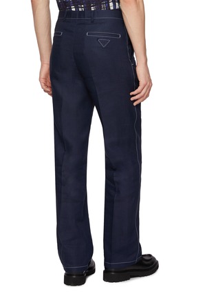 Back View - Click To Enlarge - PRADA - Logo Patch Contrast Stitch Linen Straight Leg Pants