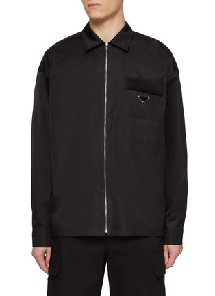 Main View - Click To Enlarge - PRADA - Logo Plaque Flap Pocket Zip Up Shirt Jacket