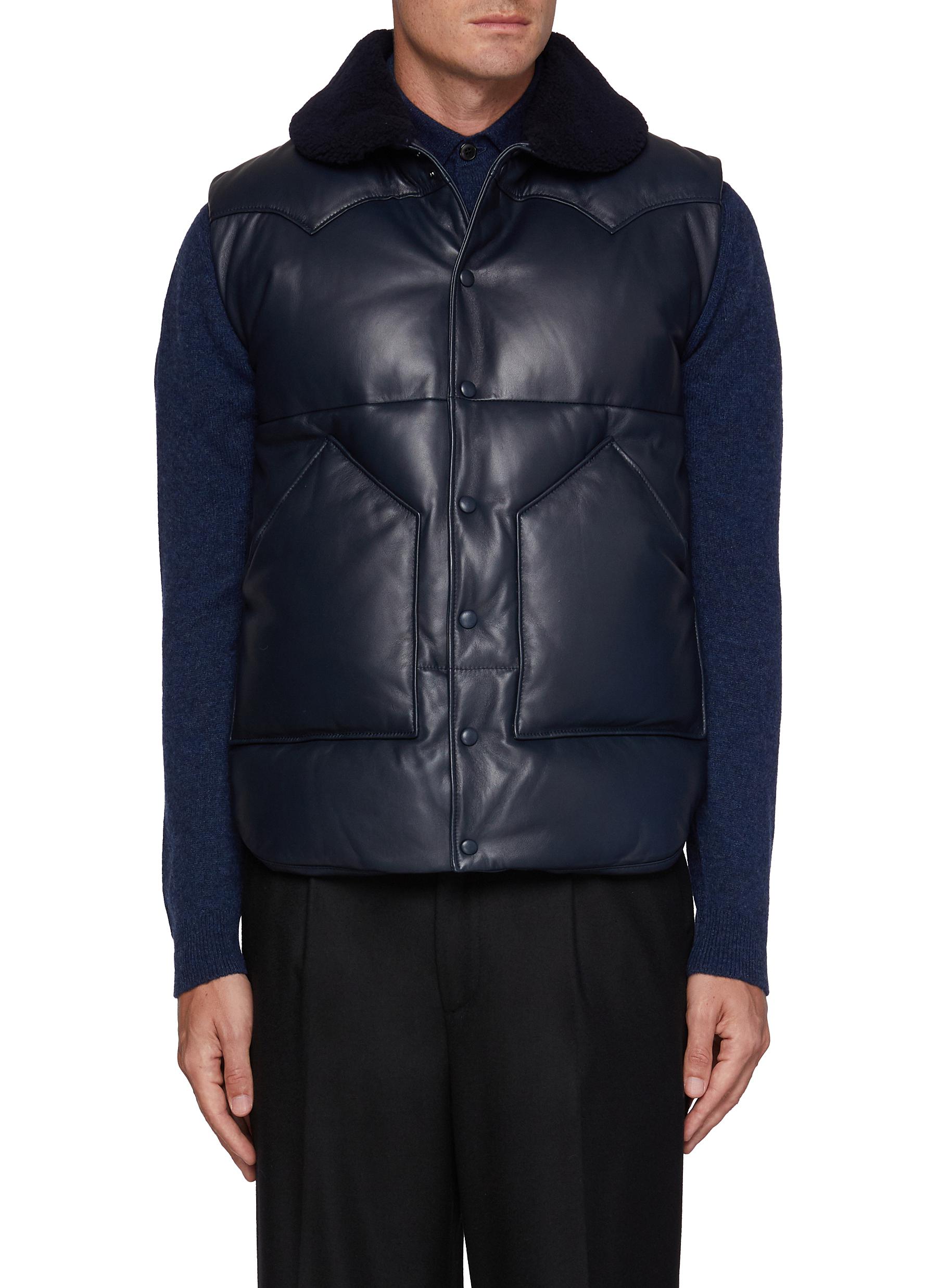 VALSTAR Shearling Collar Goose Down Padded Leather Vest Men Lane Crawford