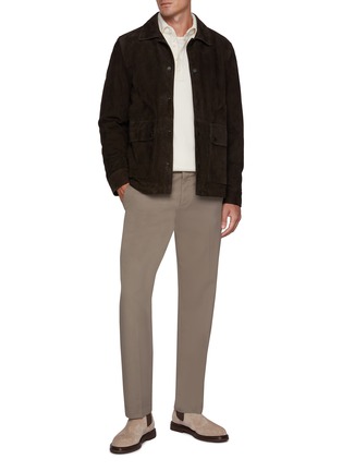 Figure View - Click To Enlarge - VALSTAR - Corduroy Collar Padded Leather Jacket