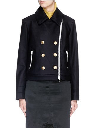 Detail View - Click To Enlarge - RAG & BONE - 'Francis' removable collar zip front cropped peacoat