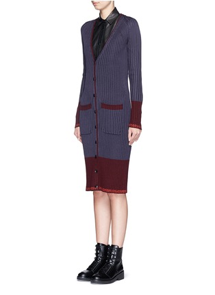 Front View - Click To Enlarge - RAG & BONE - 'Kristin' colourblock Merino wool panel long cardigan