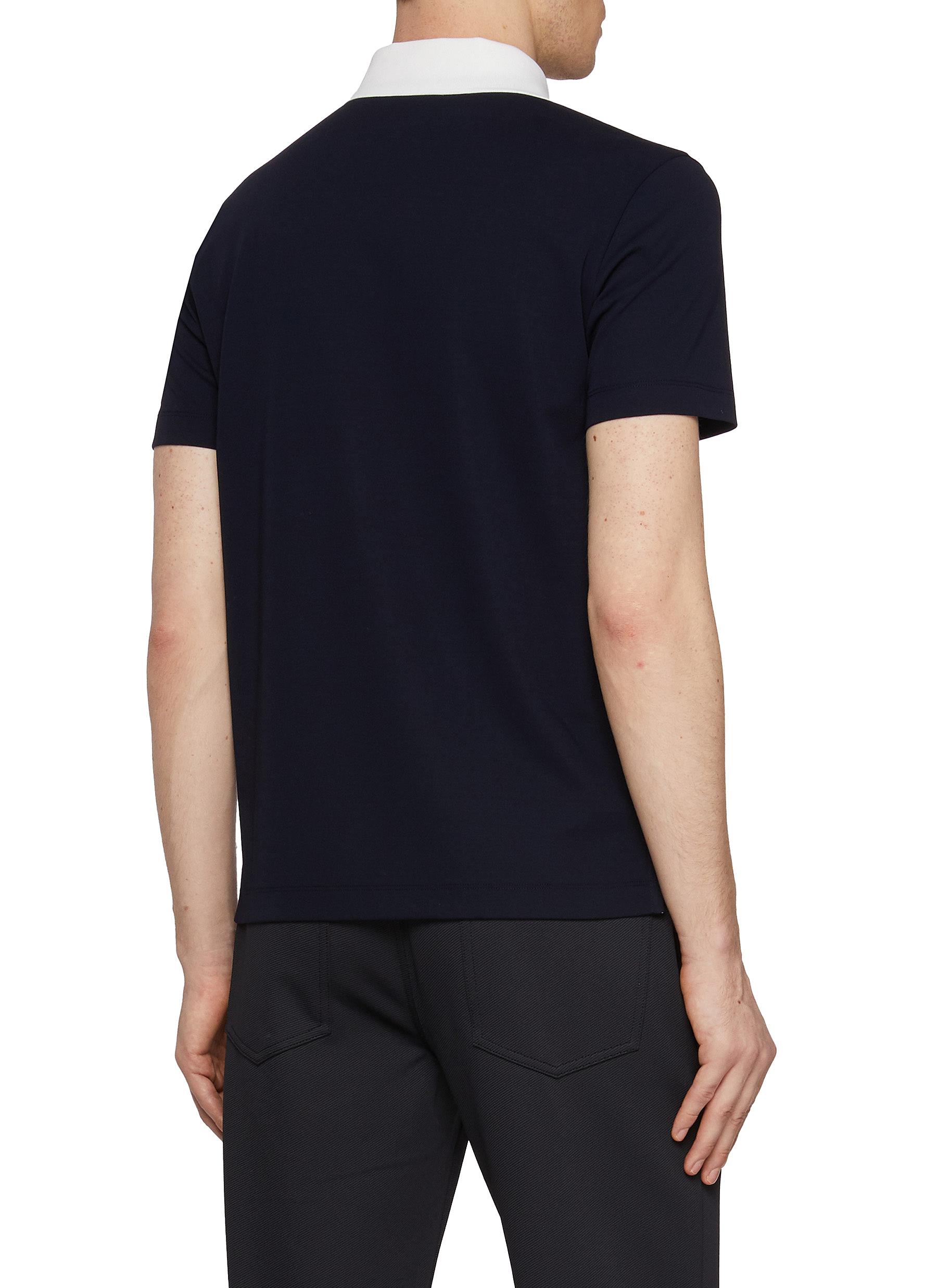 Hidden Placket Contrast Patch Polo Shirt - Thumbnail 3