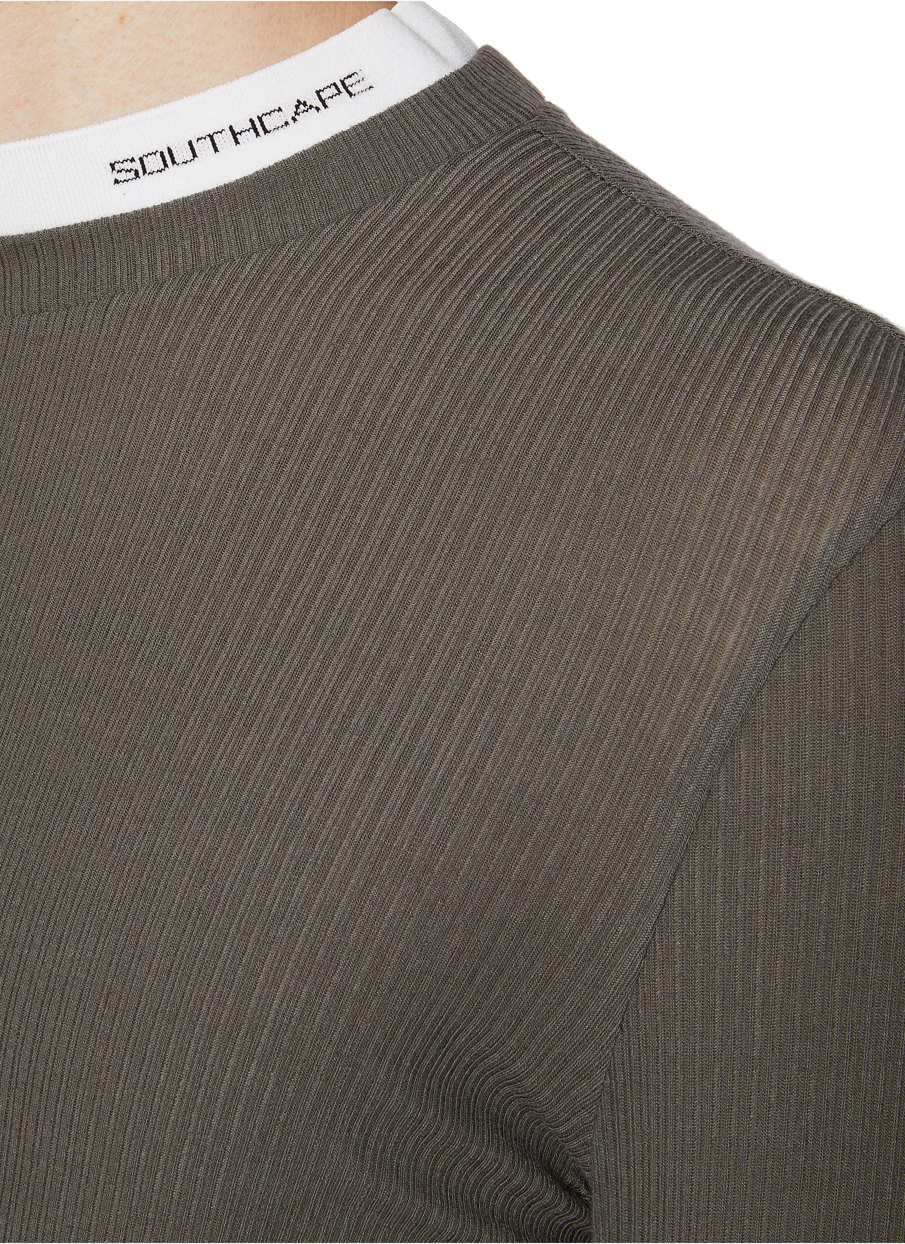Contrast Mock Neck Ribbed T-Shirt - Thumbnail 4