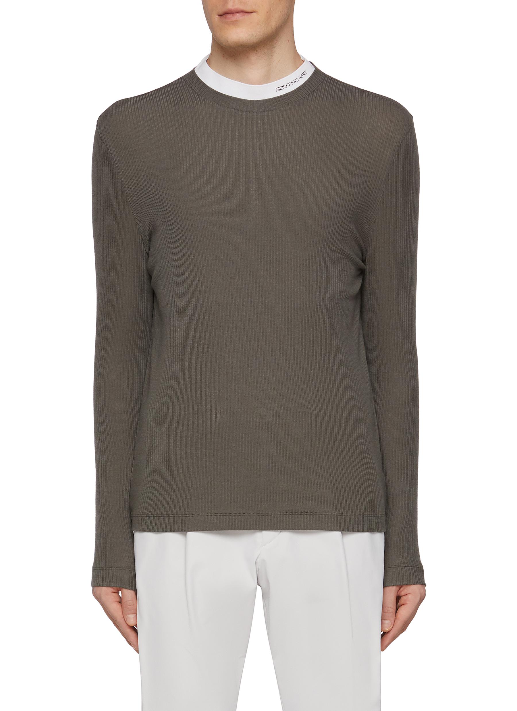 Contrast Mock Neck Ribbed T-Shirt