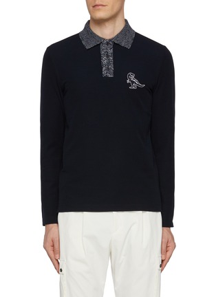 Main View - Click To Enlarge - SOUTHCAPE - Contrast Neckline Dinosaur Logo Polo Shirt