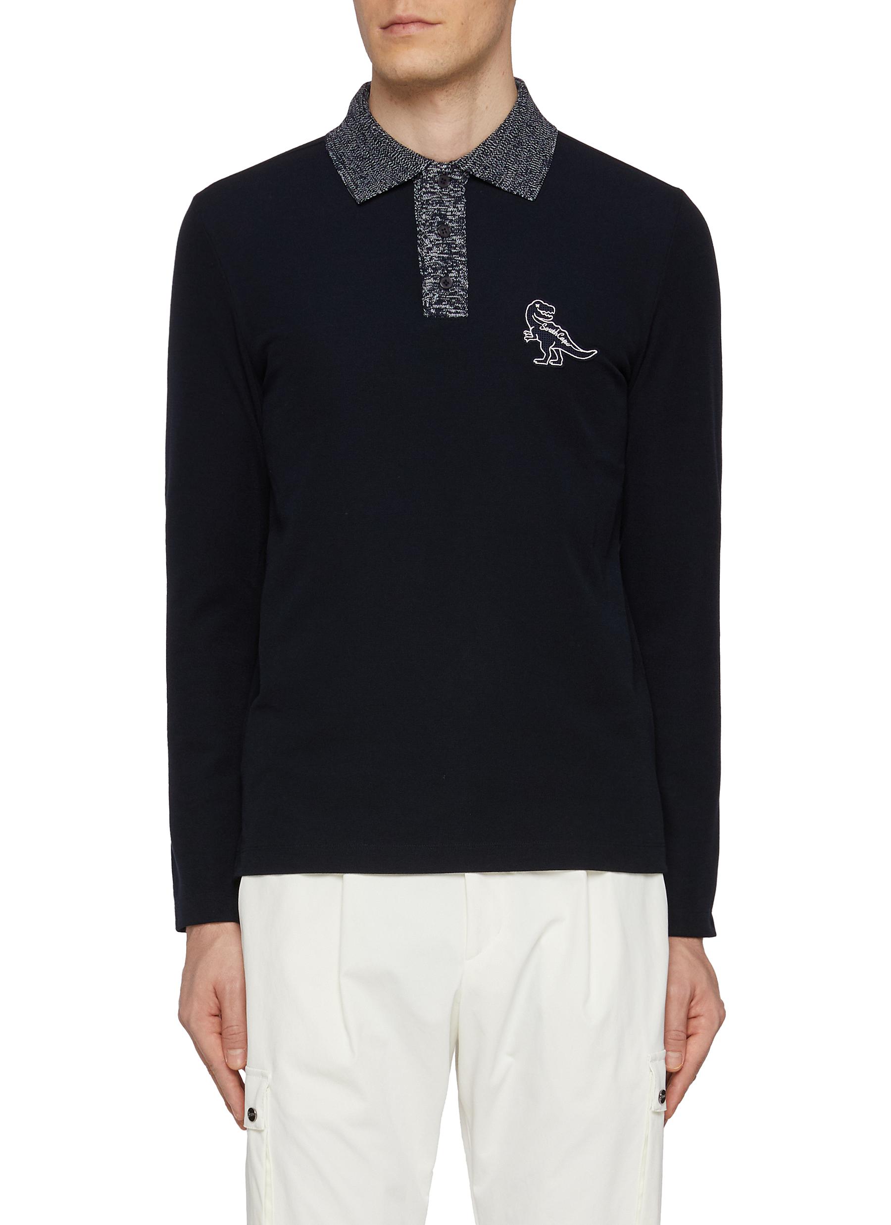 Contrast Neckline Dinosaur Logo Polo Shirt