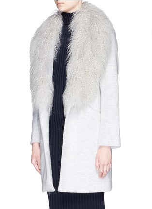 Front View - Click To Enlarge - ELIZABETH AND JAMES - 'Iris' detachable Mongolian fur collar soft focus felted coat
