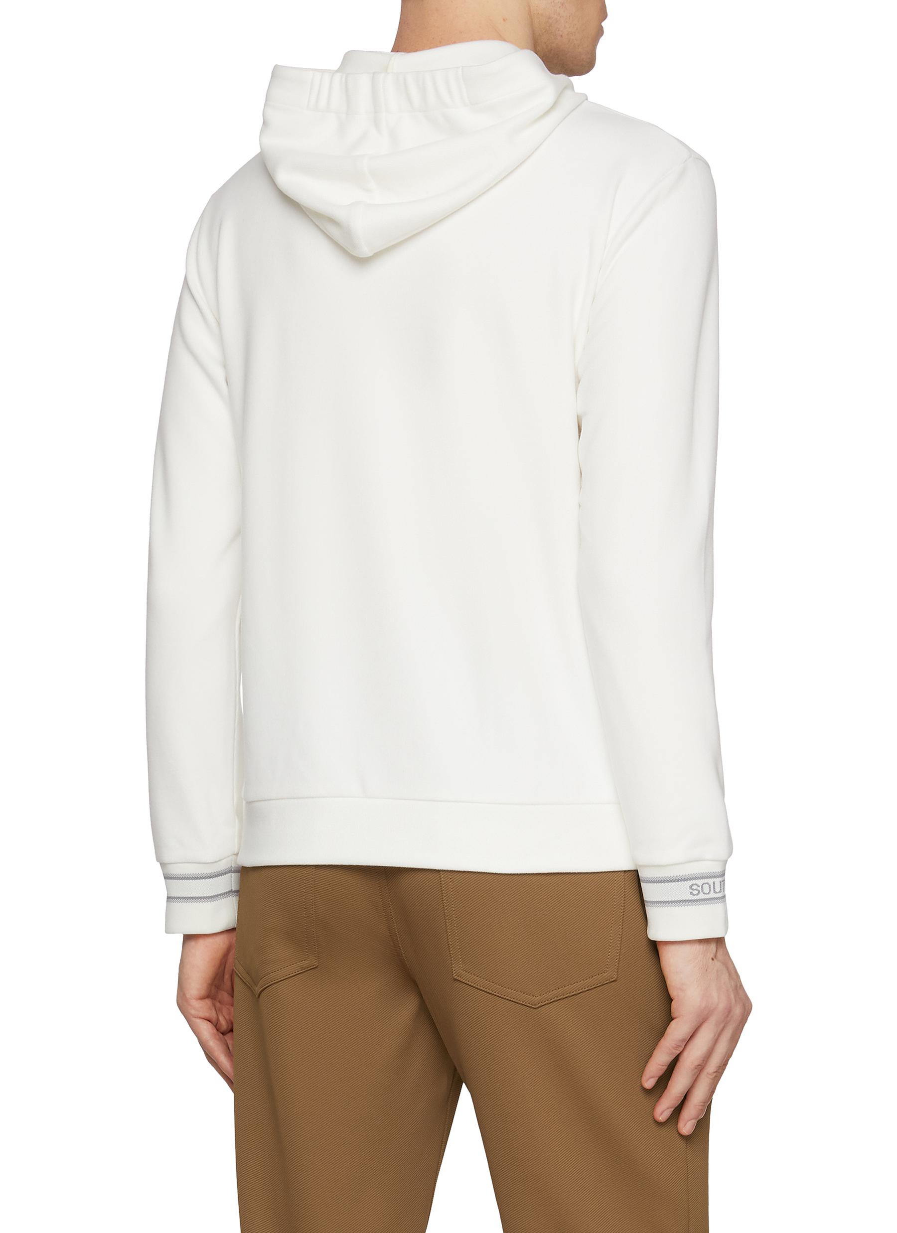 Striped Cuffs Embroidered Logo Hoodie - Thumbnail 3