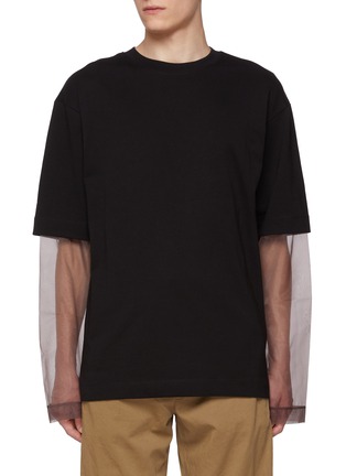 Main View - Click To Enlarge - DRIES VAN NOTEN - Hemal Half-Sheer Sleeve Cotton Blend T-Shirt