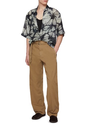 Figure View - Click To Enlarge - DRIES VAN NOTEN - Penson Zipped Pocket Belted Cotton Straight Leg Pants