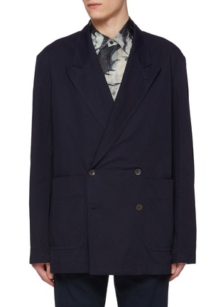 Main View - Click To Enlarge - DRIES VAN NOTEN - Caplans Peak Lapel Double Breasted Patch Pocket Cotton  Blazer