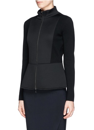 Front View - Click To Enlarge - ARMANI COLLEZIONI - Neoprene panel wool knit jacket