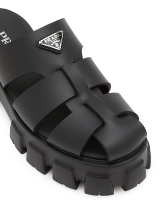 Detail View - Click To Enlarge - PRADA - Monolith Logo Leather Sandals
