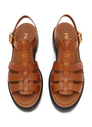 Detail View - Click To Enlarge - PRADA - Double Chocolate Leather Sandals