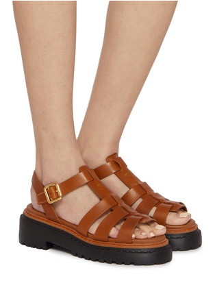 Figure View - Click To Enlarge - PRADA - Double Chocolate Leather Sandals