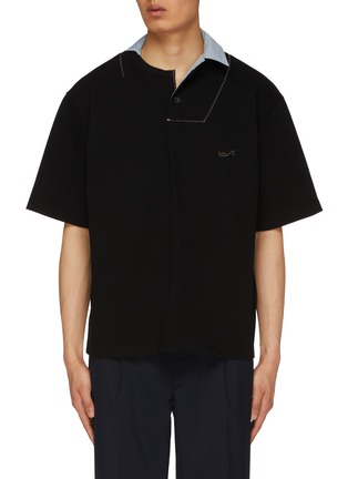 Main View - Click To Enlarge - KOLOR - Hybrid Open Collar Logo Polo Shirt