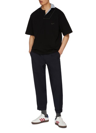 Figure View - Click To Enlarge - KOLOR - Hybrid Open Collar Logo Polo Shirt