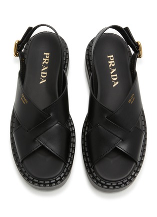 Detail View - Click To Enlarge - PRADA - Double Chocolate Leather Flatform Sandals