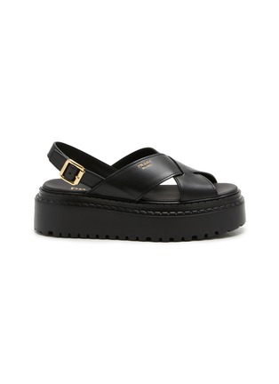 Main View - Click To Enlarge - PRADA - Double Chocolate Leather Flatform Sandals