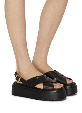 Figure View - Click To Enlarge - PRADA - Double Chocolate Leather Flatform Sandals