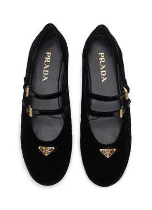 Detail View - Click To Enlarge - PRADA - Double Strap Velvet Mary Jane Flats