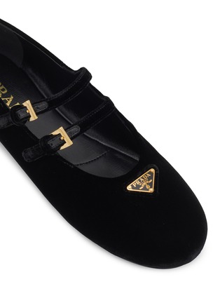 Detail View - Click To Enlarge - PRADA - Double Strap Velvet Mary Jane Flats