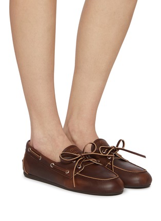 Figure View - Click To Enlarge - MIU MIU - Leather Boat Shoes