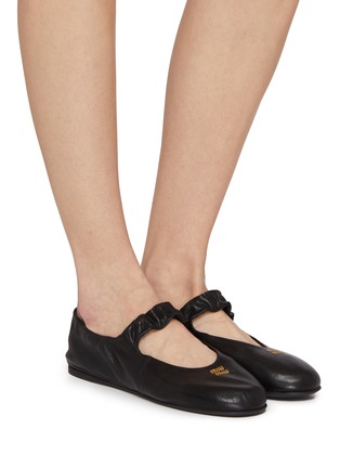 Figure View - Click To Enlarge - MIU MIU - Elastic Leather Mary Jane Flats