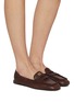 Figure View - Click To Enlarge - MIU MIU - Elastic Leather Loafers