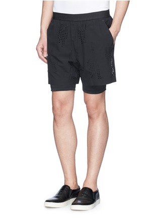 Front View - Click To Enlarge - THEORY - 'Dune Damo' perforated camouflage stretch shorts