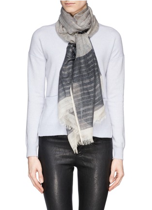 Figure View - Click To Enlarge - PASHMA - Houndstooth stripe silk-linen-cashmere scarf