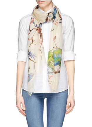 Figure View - Click To Enlarge - PASHMA - Cherry blossom bird print silk-cashmere scarf